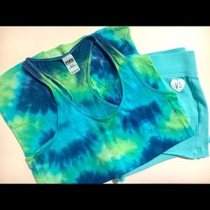 PINK redressed tie dye tank and VS shorts